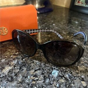 Tory Burch Black Sunglasses with Patterned Arms
